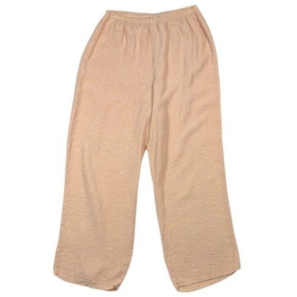 URU 100%‎ Silk Crinkle Textured Wide Leg Pants Peach Lagenlook Made in USA